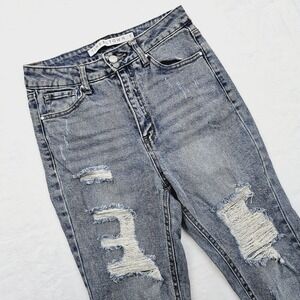 Tinseltown Denim Jeans High Waist Womens 5 Distressed Slim Fit Frayed Hem Blue